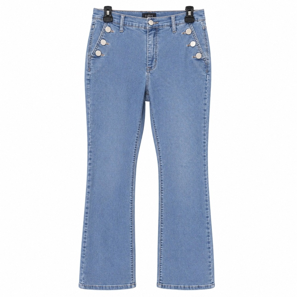 Curve Appeal Womens 8/29 Sailor Flare Jeans Blue Medium Wash High Rise Buttons